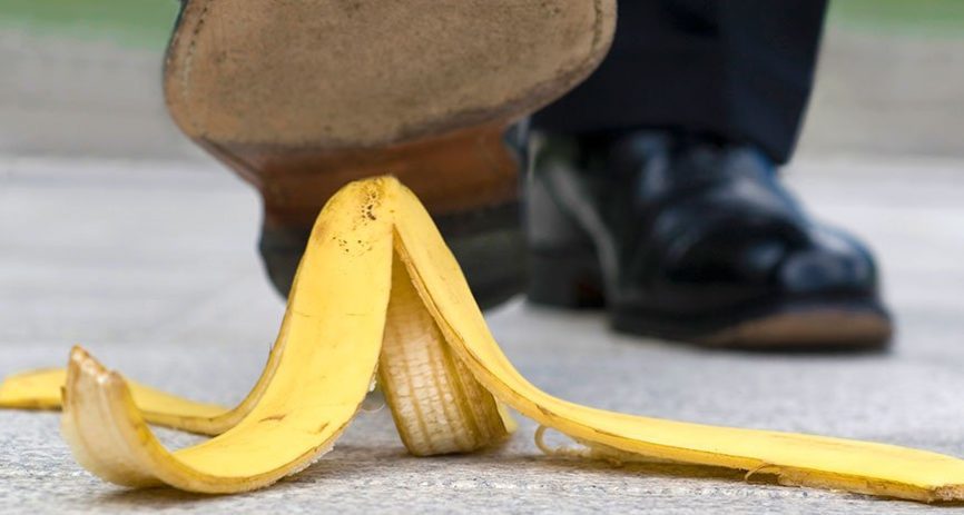 worker slipping on banana peel