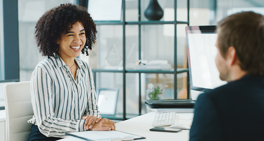 employer discussion smiling