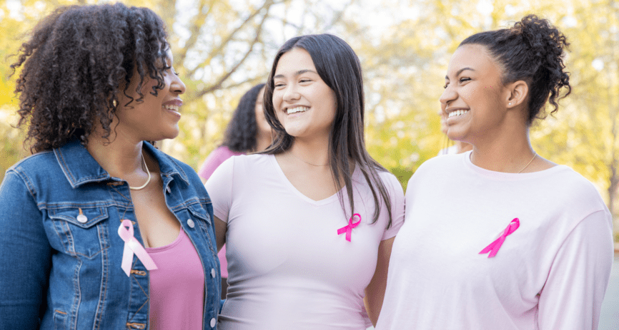 women wearing pink at a breast cancer charity event